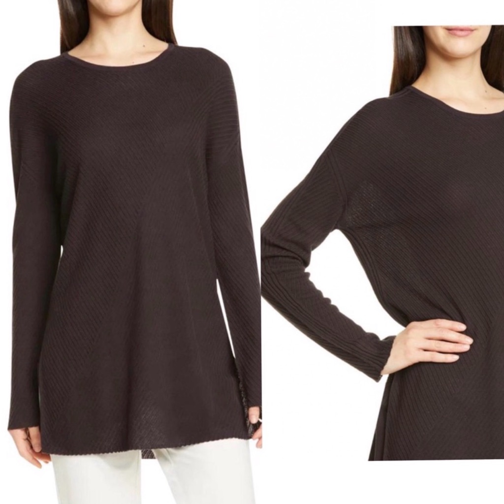 Eileen Fisher Ribbed Tunic Brown Sweater Size Large
